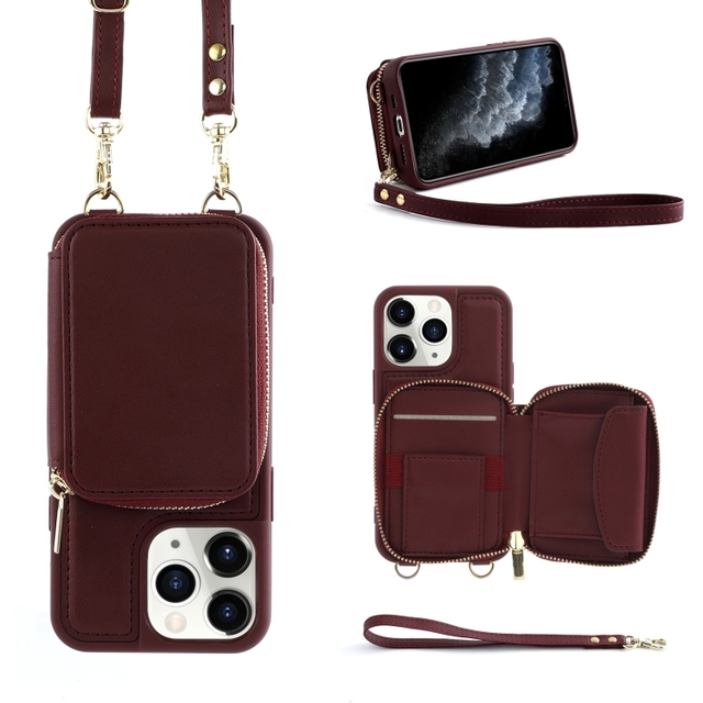 Wholesale for iPhone Multifunctional Zipper Wallet RFID Phone Leather Case(Wine Red)