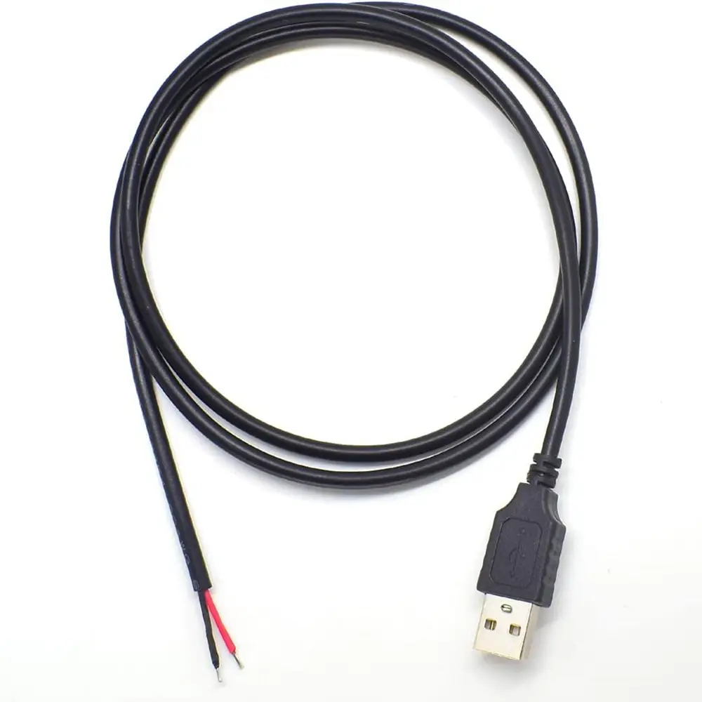 USB 2.0 A 남성 2 핀 4 핀 베어 와이어 오픈 엔드 전원 케이블