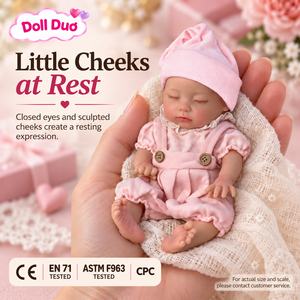 ตุ๊กตาเด็กเกิดใหม่ซิลิโคนขนาด 6 นิ้ว DollDuo แบบสั่งทำพิเศษ สีชมพู พร้อมกางเกงขาสั้นแบบมีสายรัด วาดลายด้วยมือ ของขวัญวันฮาโลวีนสำหรับเด็ก - Product Image 1