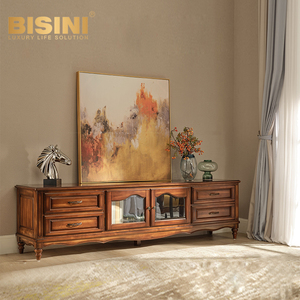 Vintage American-Style Solid <strong>Wood</strong> 4 Drawer and Glass <strong>TV</strong> <strong>Cabinet</strong> with Storage for Small Apartment Suite Living Room - Product Image 1