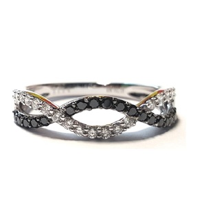 Simple Design 18k Solid White Gold Natural Black Diamond Infinity Twist Wedding Half Way Eternity Engagement Band Ring for Women - Product Image 1