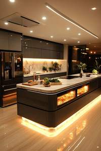 Diseño de Cocina Modular Moderna con Gabinetes con Textura de Madera, Isla, Encimera, Estantes Abiertos y Estilo Interior Contemporáneo - Product Image 6