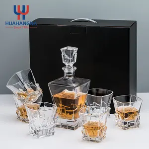 Custom Logo Engraved Liquor 25 Oz Personalized Glass Whiskey Decanter Set With Square Rocks Glasses For Men Birthday Gift