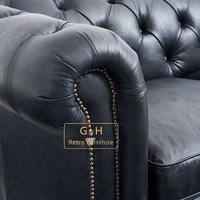 Top Grain Kunstleder Couch Vintage-Stil Italienisches Leder Modernes Schwarz Chesterfield Sofa 3-Sitzer Knopf Tufted Leders ofa