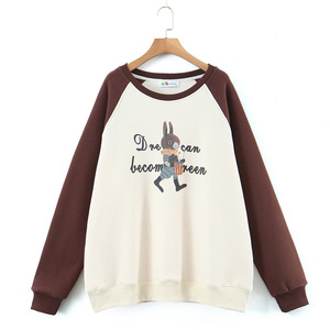 Sudadera Runqi de Manga Raglán para Mujer, Talla Grande, Color Café, Forro Polar, Cuello Redondo, Manga Larga, Corte Holgado Informal, Otoño Invierno - Product Image 1