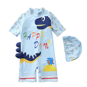 Traje de Baño de una Pieza con Mangas Cortas y Protección Solar para Niños Pequeños, Diseño de Dinosaurio de Dibujos Animados, con Gorro de Natación - Product Image 6