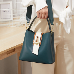 New Style 2022 Fashion Bucket Designer Tote Messenger Bags Dark Green Genuine Women Leather Bag Gift - Product Image 2