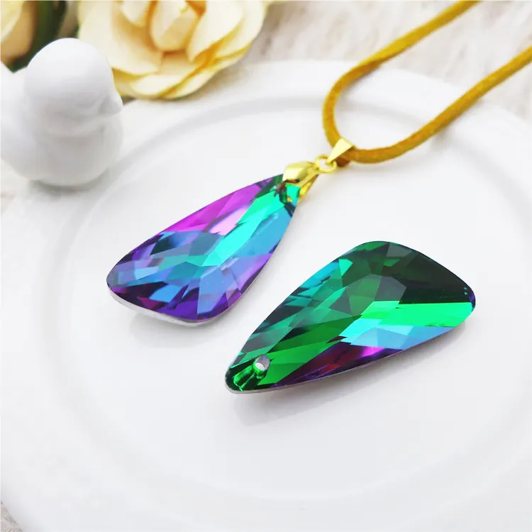 New items wholesale crystal pendant geometric irregular long triangle 30mm Necklace Pendant DIY semi-finished jewelry accessories