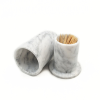 Porte-cure-dents moderne en marbre blanc naturel, fait main, écologique, durable, avec couvercle anti-poussière, distributeur, pierre orientale, pour table de cuisine