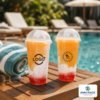 Gobelets en plastique PET transparents avec logo personnalisé, gobelets jetables pour boissons froides, café glacé, bubble tea, boba avec couvercles