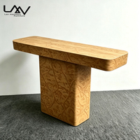 Table console de luxe pour salon de villa de style mid-century, table décorative en placage de bois de ronce pour couloir d'hôtel, mobilier de hall d'entrée