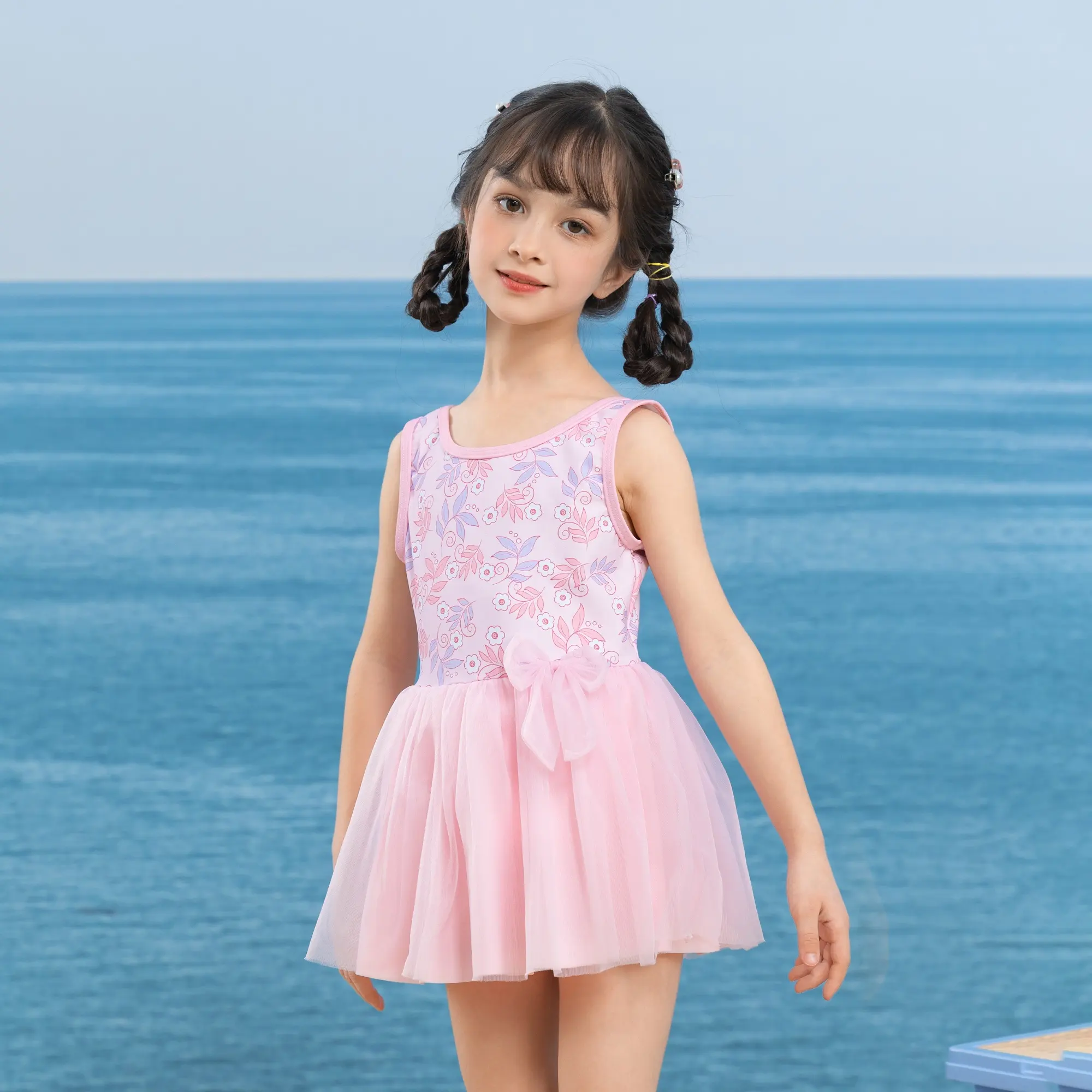 high quality floral print kids swimwear custom children girls baby toddler cute designer swimsuit 2024 with skirt beachwear OEM