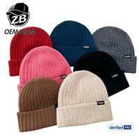 Bonnet en laine tricoté 100% avec logo personnalisé, doux, chaud, côtelé, à revers, pour sports d'hiver en extérieur, vente en gros, fabricant