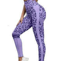 Legging de yoga tricoté sans couture pour femme, style européen, taille haute, effet push-up, motif léopard, amincissant le ventre, pour fitness et sport, personnalisable