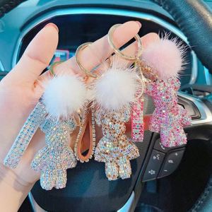 New Style Luxury Designer Rhinestone Teddy Bear <b>Key</b> Chain <b>Key</b> <b>Ring</b> Wristlet Fur Keychain - Product Image 1