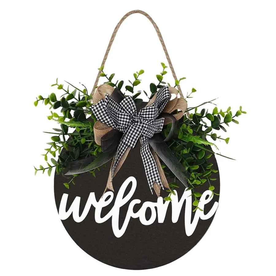 Front Door Welcome Sign Hanging Round Wooden Sign Farmhouse Porch Spring Summer Autumn And Winter Decoration