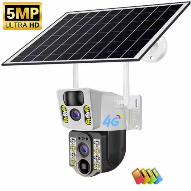 5mp V380 Pro Solar Cameras 4g Sim Card Dual Lens No Blind Spot Real-Time Motion Detection Alarm Wifi Ptz Cctv Network Camera