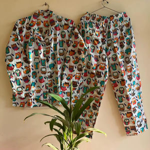 Blanco 100% algodón orgánico búho estampado cuello en V cordón cierre manga larga pijama transpirable Sexy camisón de talla grande mujeres - Product Image 1