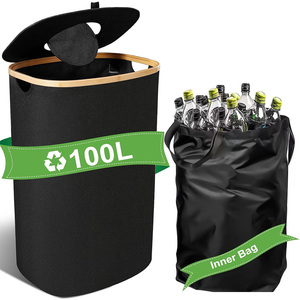 Poubelle de recyclage pliable de 26 gallons, panier de rangement pour bouteilles pliable, économiseur d'espace, boîte de rangement pour la maison, le bureau, la cuisine, le garage - Product Image 1