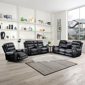 Ensemble de canapés inclinables ergonomiques en cuir synthétique moderne et durable, extensible et pliable, pour la détente familiale dans le salon - Product Image 2