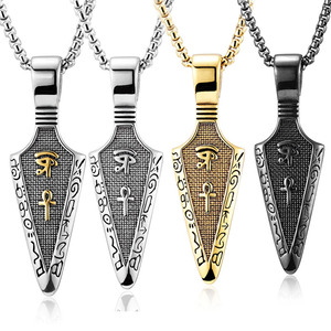 Stainless Steel Necklace With Carbon Fiber Horus Eye Ankh Spearhead Pendant for <b>Men</b> | Multi-Color Options Available - Product Image 1