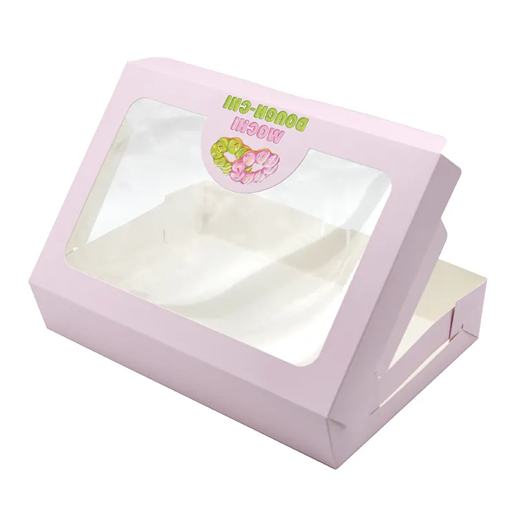 Venta al por mayor de cartón plano plegable personalizado de lujo pastelería pan pastel Rosa panadería Donut caja de papel Kraft
