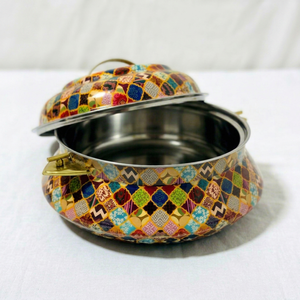 Stainless Steel Insulated Hotpot Round Casserole <b>Non</b> <b>Stick</b> Enamel Coated Interior Colorful Arabic Mosaic Food Warmer - Product Image 1