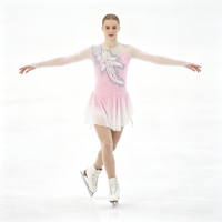 Robe de patinage et de danse pour enfants et adultes, dégradé rose et blanc, manches longues en maille, dos diagonal orné de strass, pour compétition et spectacle de patinage sur glace