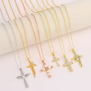 World Necklace Cross Pendant Necklace Hiphop Gold Plated Iced Out Cross Custom Silver Gold Color Diamond CZ Cross Pendant