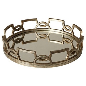 Plateau à miroir en forme de Rectangle plateau de service de petit déjeuner en métal et en verre plaqué cuivre grande boîte à bijoux plateau décoratif - Product Image 1