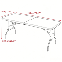 Table longue pliable et empilable en PEHD moulé par soufflage de 180 cm pour conférences, formations, banquets, repas, cour, maison et extérieur