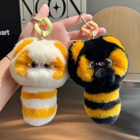 Porte-clés en peluche chat rayé à longue queue, 4 couleurs, bicolore, en fausse fourrure, breloque de sac chaton, double usage, breloque chat 3D, cadeau