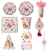Ballons colorés, décorations de fête d'anniversaire, gobelets en papier, assiettes en papier, décorations festives, nappes jetables