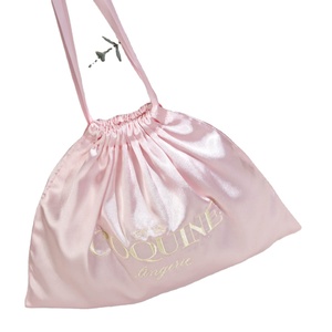 Luxury <b>pink</b> Satin Cosmetic Skincare Perfume Drawstring Pouch Custom Embroidery logo Satin Drawstring Dust <b>Bag</b> - Product Image 3