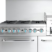 Cuisinière à gaz en acier inoxydable à 6 brûleurs, plaque de cuisson de 24 pouces, four à griller, cuisinière commerciale pour restaurant et cuisine