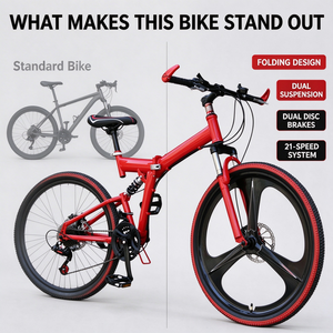 Bicicleta de Montaña Plegable de Acero de <span class=keywords><strong>26</strong></span> Pulgadas, 21 Velocidades, Doble Suspensión, Rueda Integral de 3 Radios, Freno de Disco, Bicicleta MTB para Adultos, Venta al Por Mayor OEM - Product Image 4