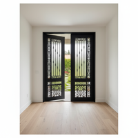 Porte d'entrée double battante en fer forgé avec arche moderne et verre trempé pour villa et maison