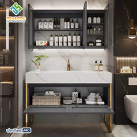 Meuble-lavabo mural double vasque moderne en bois massif 2025 OEM avec égouttoir en cuivre pour salle de bain, entrepôt, maison, bar - Rock