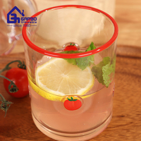 Verre à jus personnalisé Garbo en verre, motif tomate peinte à la main, avec bord rouge, 15 oz, pour décoration de fête à domicile