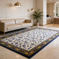 Tapis tissé en laine motif floral chinois indigo, motif meander traditionnel, pour salon, adapté aux animaux domestiques, écologique