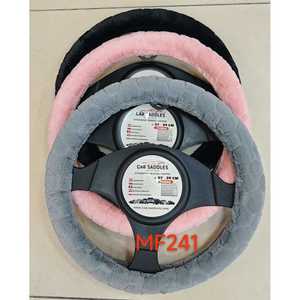 Housse de volant de voiture en fausse fourrure 37-39 cm gris rose noir - Product Image 1