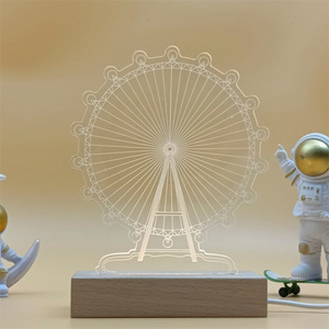 Lámpara cálida Lámpara <span class=keywords><strong>Led</strong></span> <span class=keywords><strong>3D</strong></span> Base de madera Luz de madera Base de luz acrílica <span class=keywords><strong>LED</strong></span> <span class=keywords><strong>3D</strong></span> Mesa de luz inalámbrica <span class=keywords><strong>LED</strong></span> Habitación de batería AAA - Product Image 1