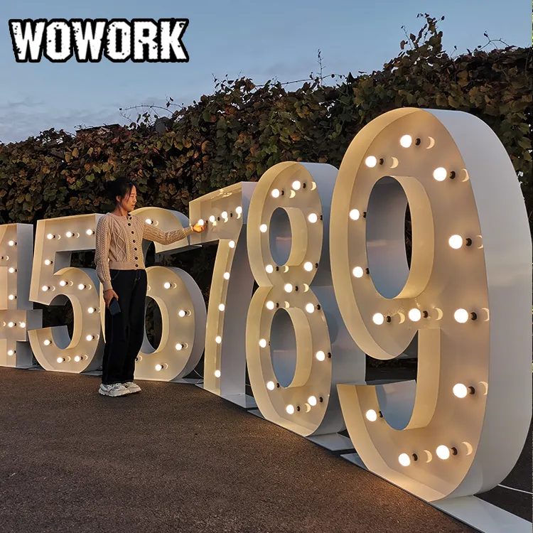 2022 WOWORK fushun LED زفاف معدني العملاق 3ft 4ft 5ft كبير تضيء سرادق عدد الحروف أضواء لتزيين الحفلات