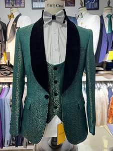 طقم خصر رجالي ترفيهي مكون من 3 قطع ، معطف من البوتيك ، جاكيت ، معطف بسحاب ، بنطالة ذبابة ، سترة رجالية بنمط الزهور - Product Image 3