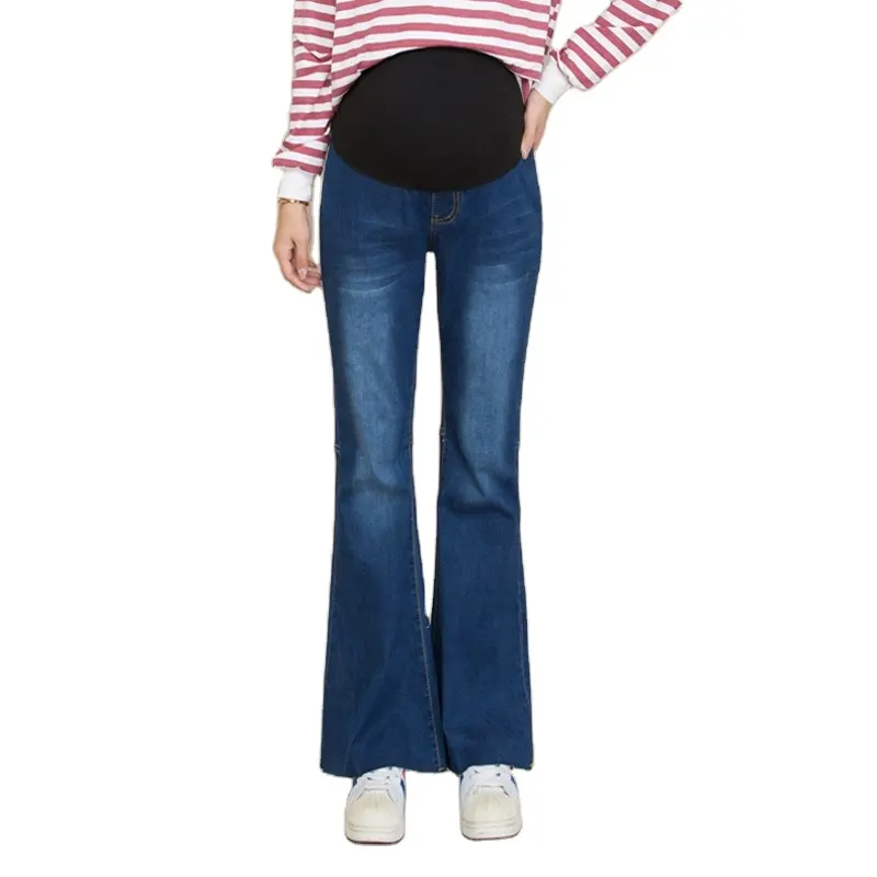 Pantalones vaqueros de maternidad para mujeres embarazadas, Capris con corte inferior ancho, en Stock, venta al por mayor