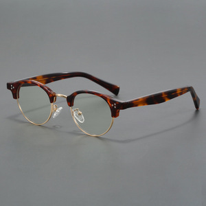 Business Style Retro Glas rahmen Auge für Männer Blaulicht blocker Japan Kleiner ovaler Leoparden muster Metall Gold Optisch - Product Image 4
