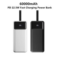 Batterie externe portable ultra-mince grande capacité 60000 mAh avec double port USB, sangle de suspension, charge rapide, affichage LED, PD 22,5 W Type-C