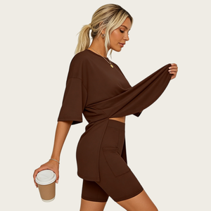 Custom Women's Two Piece Lounge Wear Set Summer <b>Pyjamas</b> Oversized Shirts Biker <b>Shorts</b> <b>Ladies</b> Nightwear Women's Sleepwear suits - Product Image 2