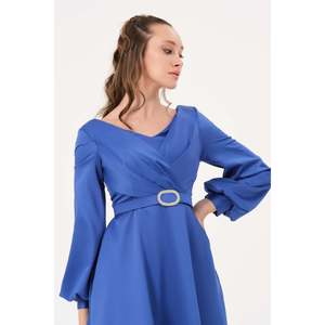 DANS Women's Elegant Blue Solid Color Dress with Modern Design, Available in European Sizes 38-42, Model 1599 - Product Image 4