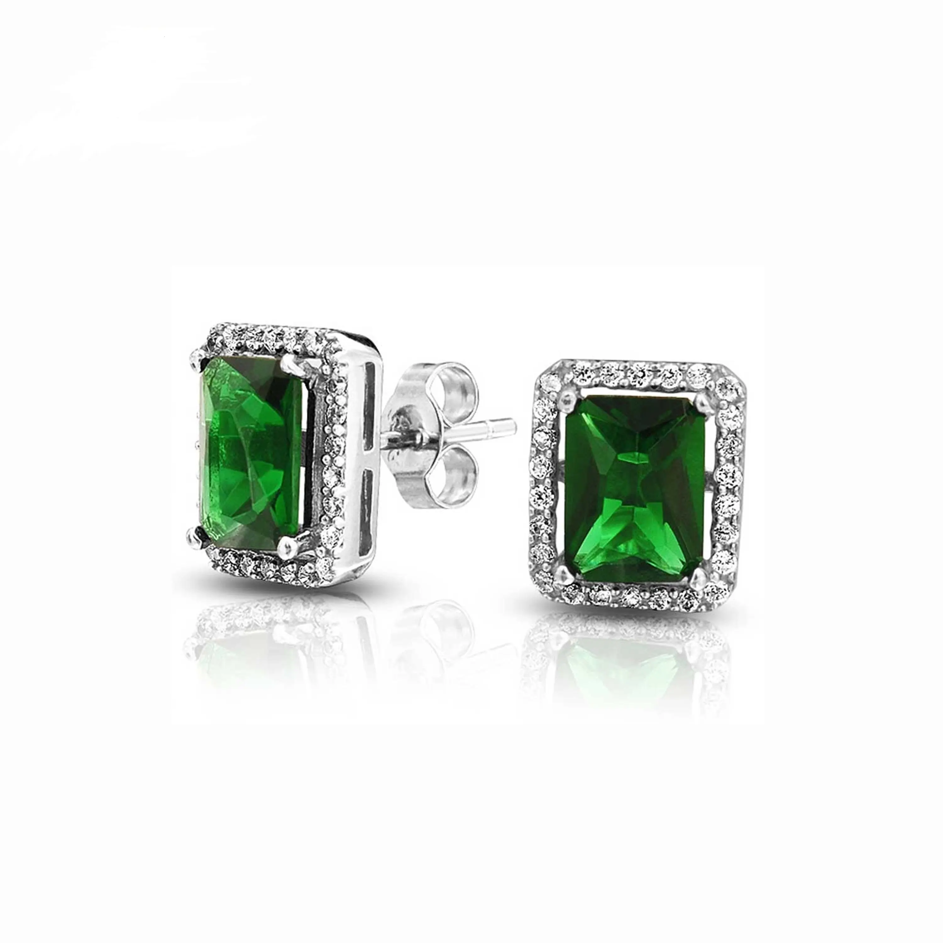 Emerald Zircon Green Sterling Silver Jewelry Earrings Stud Womens